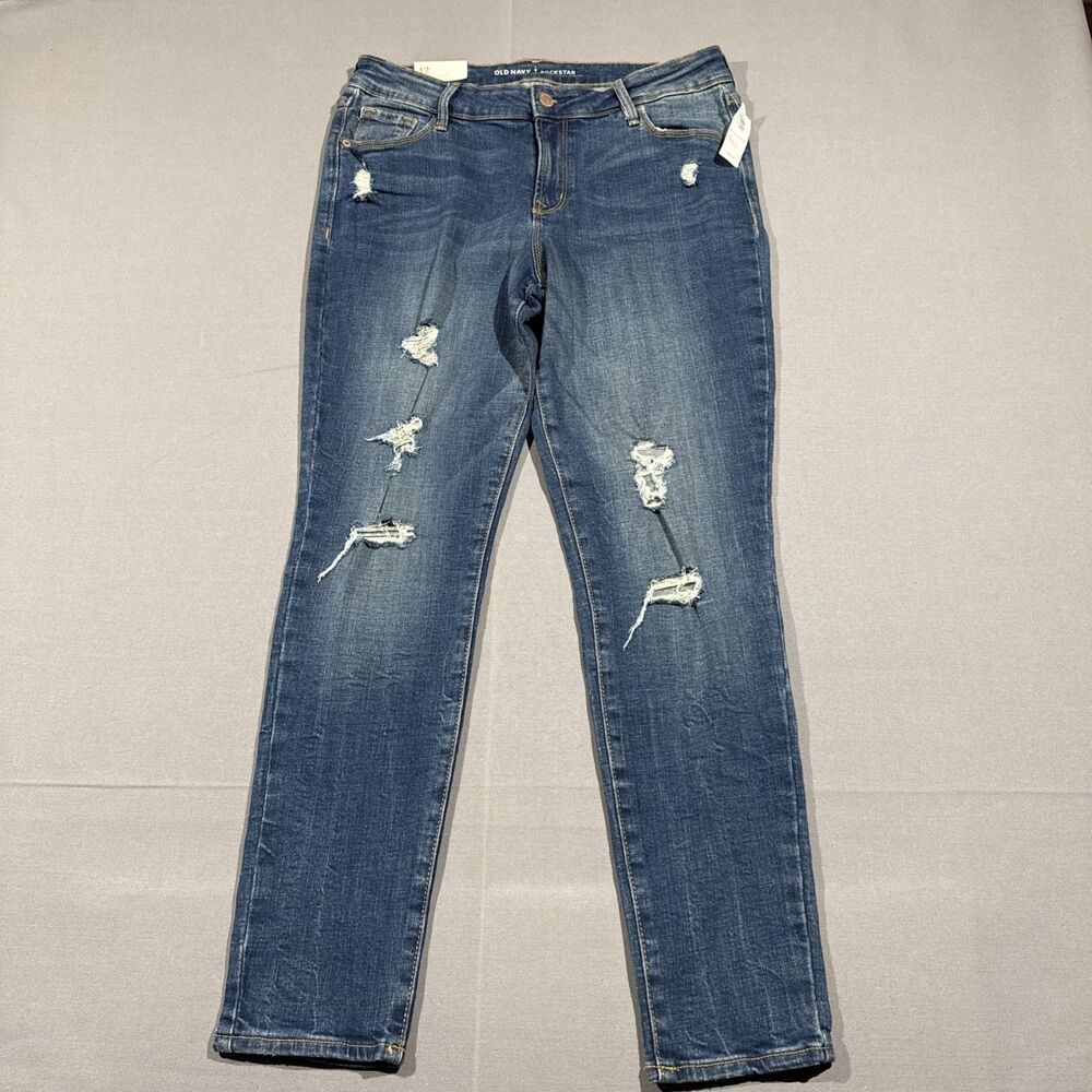 NWT Old Navy Womens Jeans Rockstar Mid-rise Super Skinny Size 12 Distressed